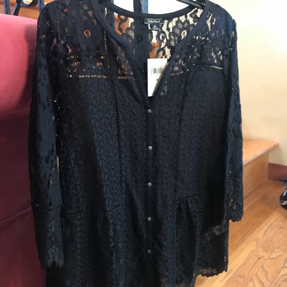 Lucky Brand Black vintage Lace Top Medium NWT